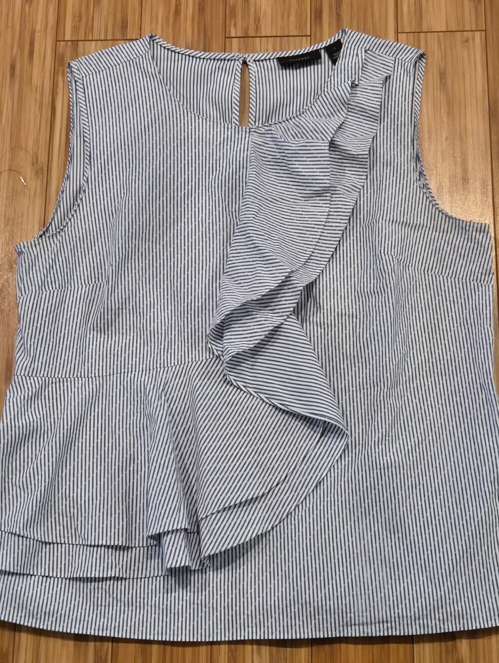 Halogen Sleeveless Ruffle Stripe Top - Blue/White